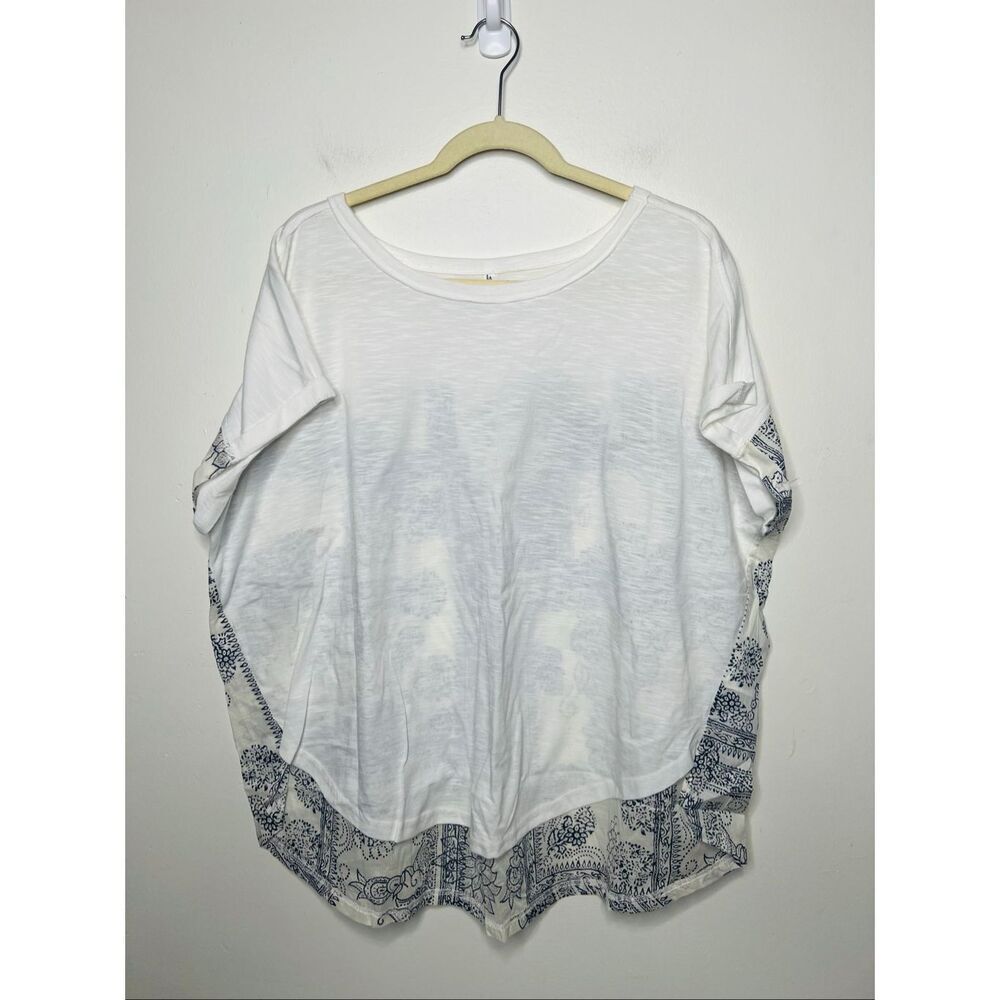 Seven 7 White Blue Muscle Tee Blue Bandana Paisley Boho Coastal Cowgirl Sz XXL